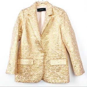 Zara | Metallic Blush Pink Jacquard Blazer S NWT